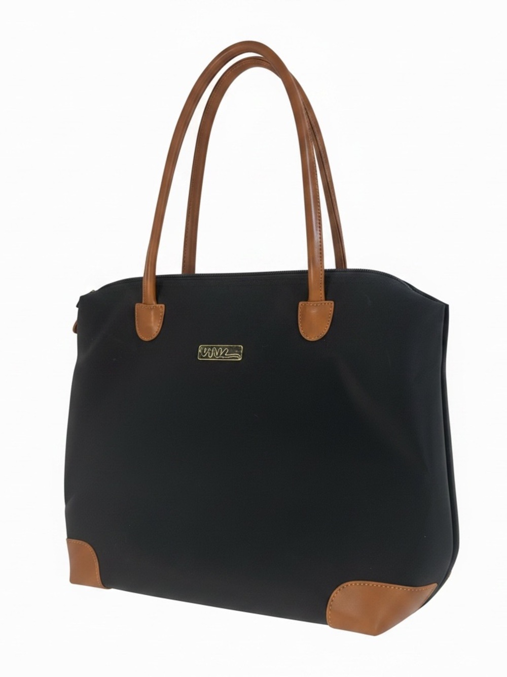 Classic Black Tote Bag with Tan Trim - Everyday Work & Travel